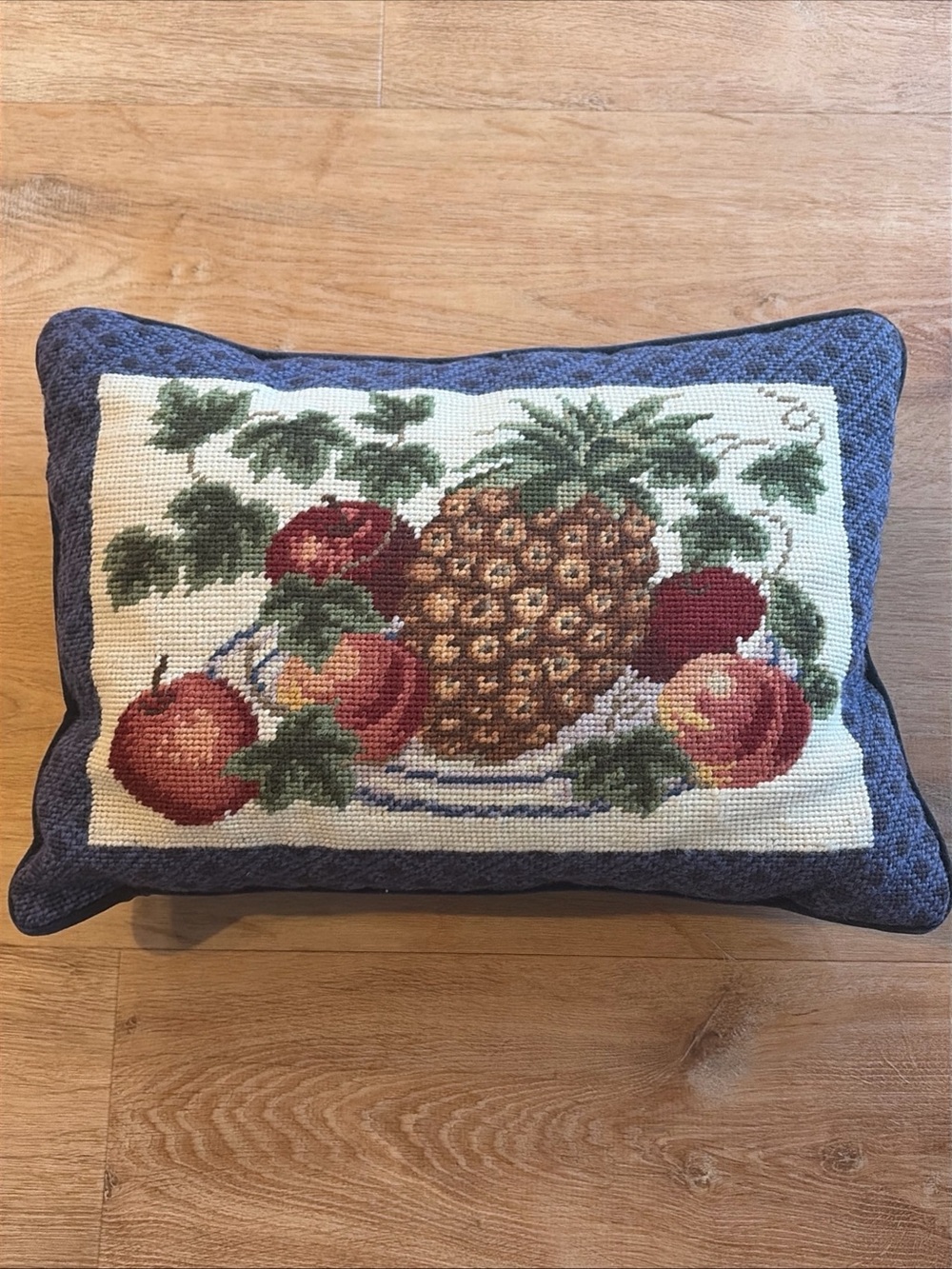 Vintage Pineapple Needlepoint Pillow 16x11 Handmade Wool